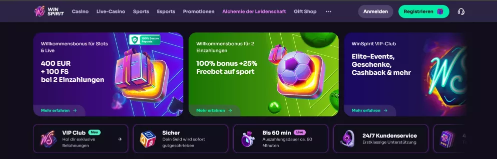 Winspirit Casino Bonusangebote und Willkommenspaket